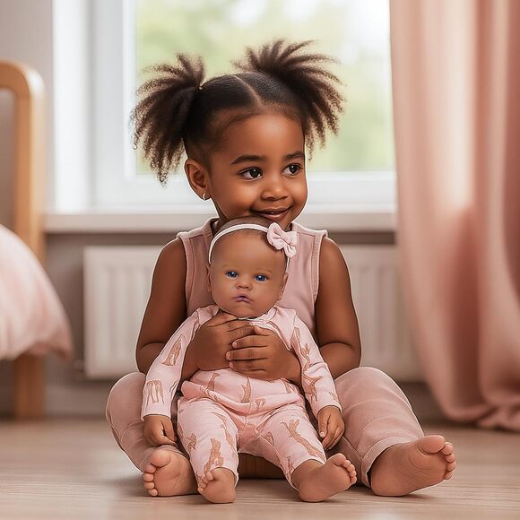 Realistic Black Reborn Baby Doll Girl 18 Inch Soft Body Lifelike Toy with Outfit - Picture 8 of 9